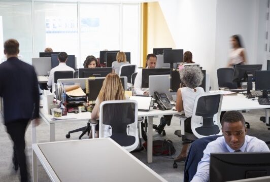 A group of people working in an office